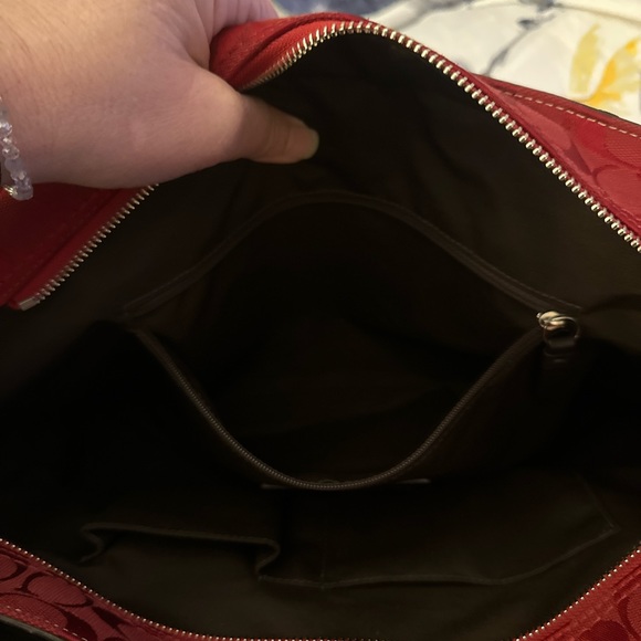 Coach Red Signature Hampton Satchel Handbag Red Leather Trim STYLE F13975. - Picture 10 of 16